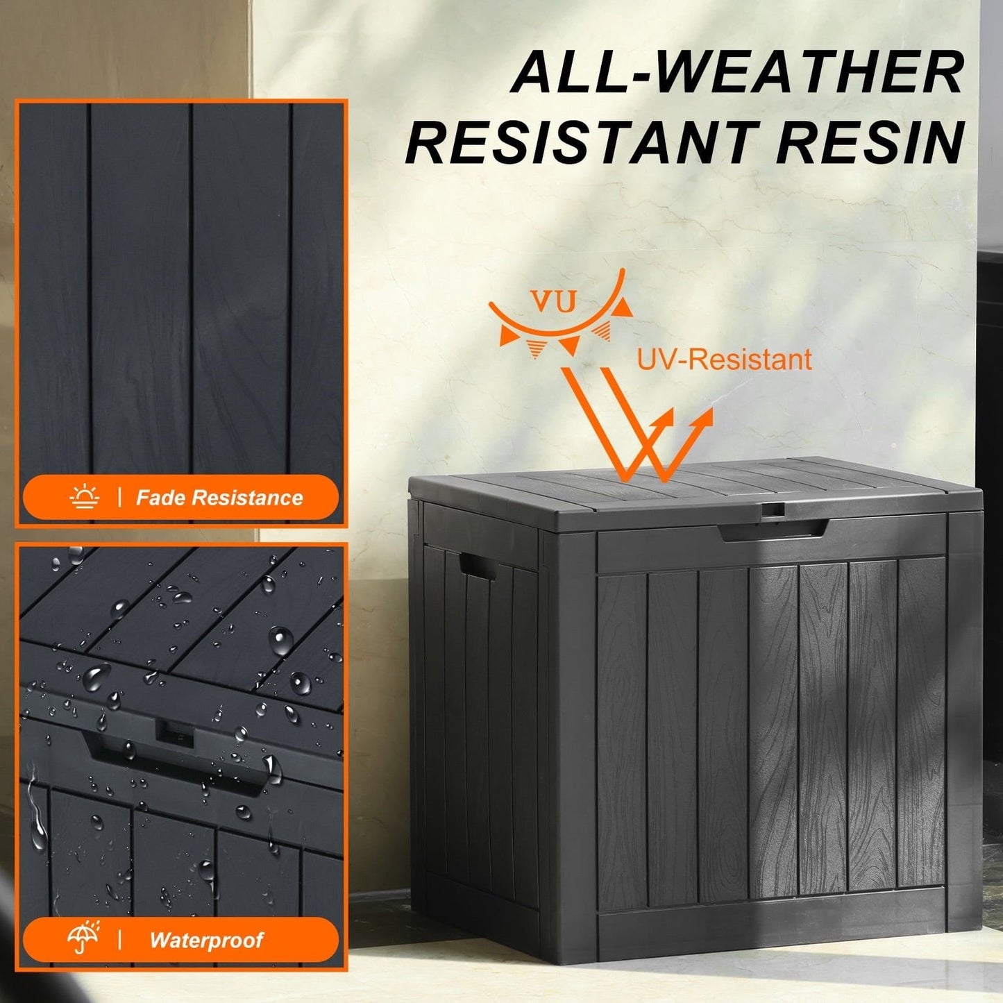 31 Gallon Resin Deck Box, Waterproof UV Resistant Outdoor Storage Box for Garden, Indoor