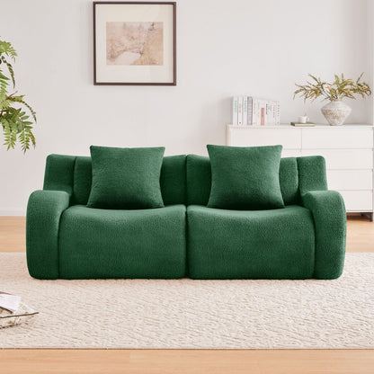 Soft Teddy Fabric Boneless Sofa,No Assembly Required Streamlined Design,Anti-Slip Design 32D High Density Sponge Fits Living Rooms Bedrooms,Green