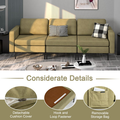 Convertible Sofa Couch with Magazine Pockets 3-Seat with 2 USB Port