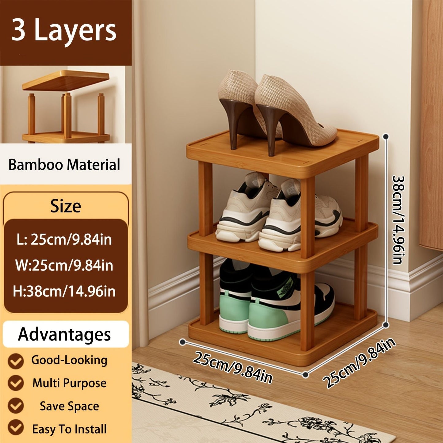 Versatile Bamboo Expandable Folding Storage Rack - 3/6/9 Layer Organizer for Any Room, No Assembly Needed!