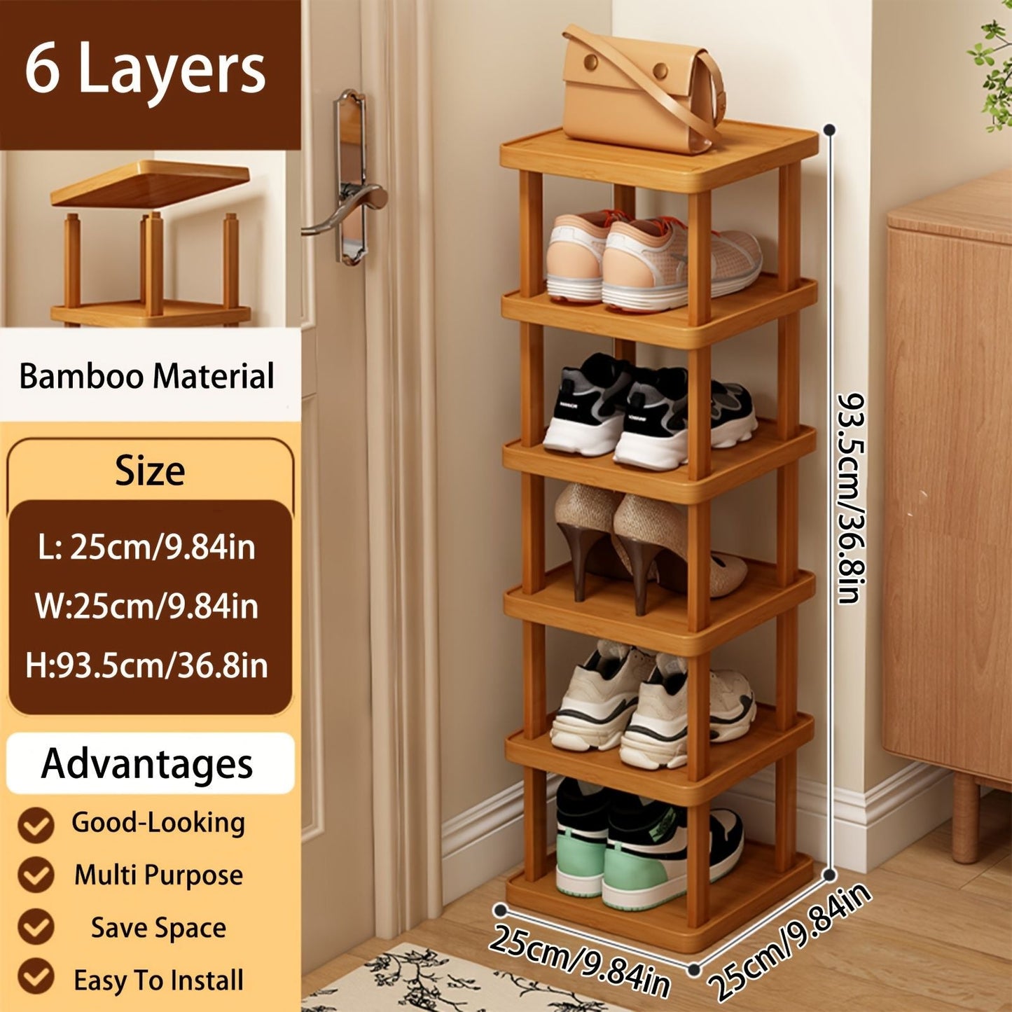 Versatile Bamboo Expandable Folding Storage Rack - 3/6/9 Layer Organizer for Any Room, No Assembly Needed!