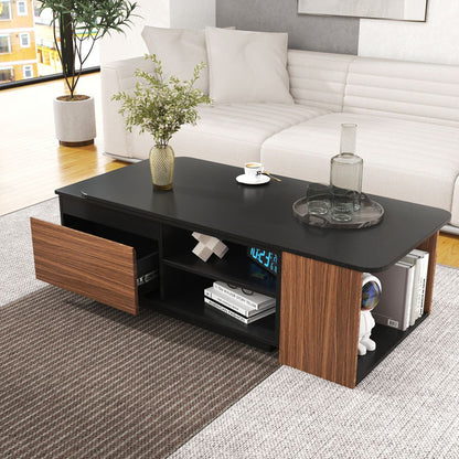 Versatile Extendable Wood Coffee Table with Adjustable Length & Dual Storage Drawers for Modern Living Rooms
