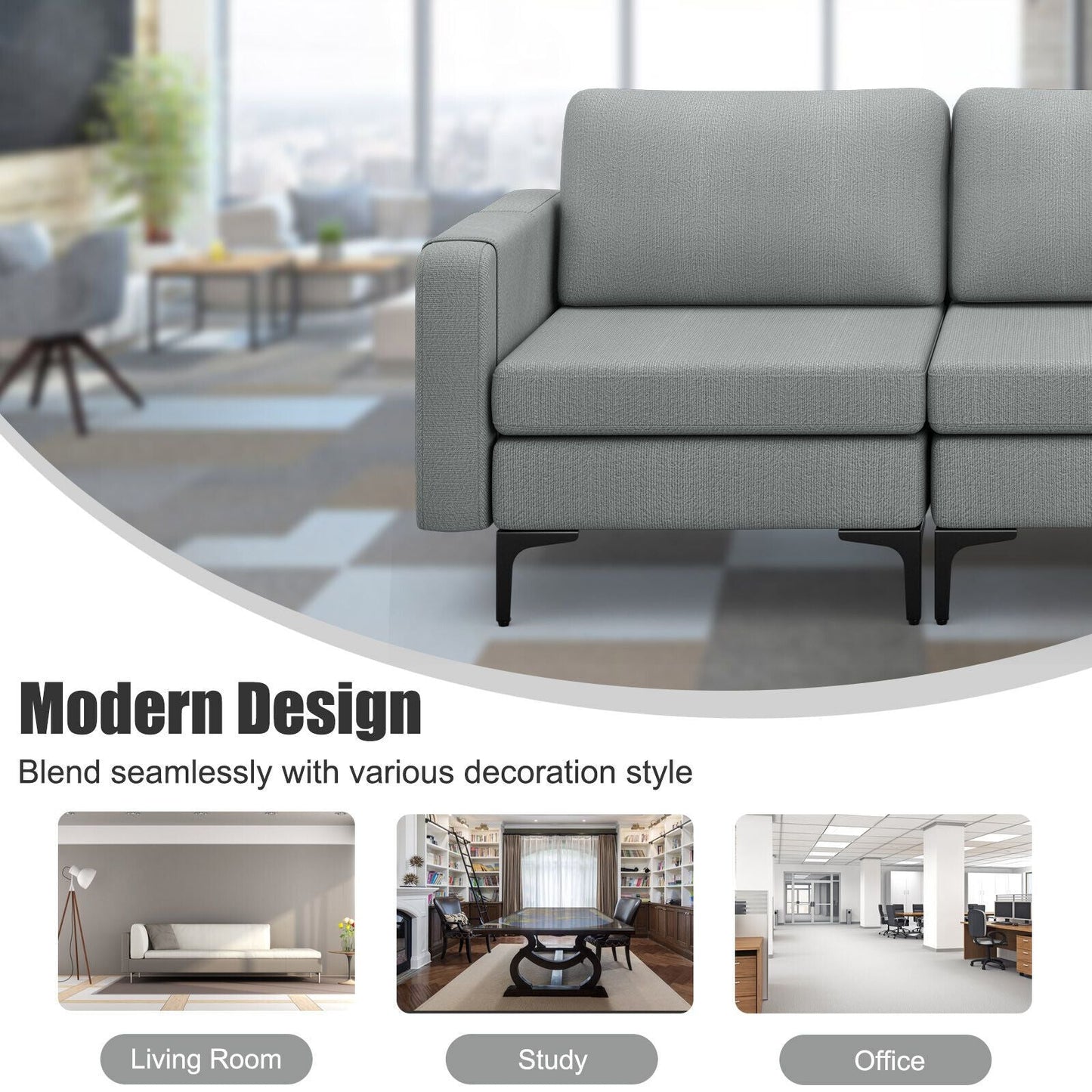 Convertible Sofa Couch with Magazine Pockets 3-Seat with 2 USB Port