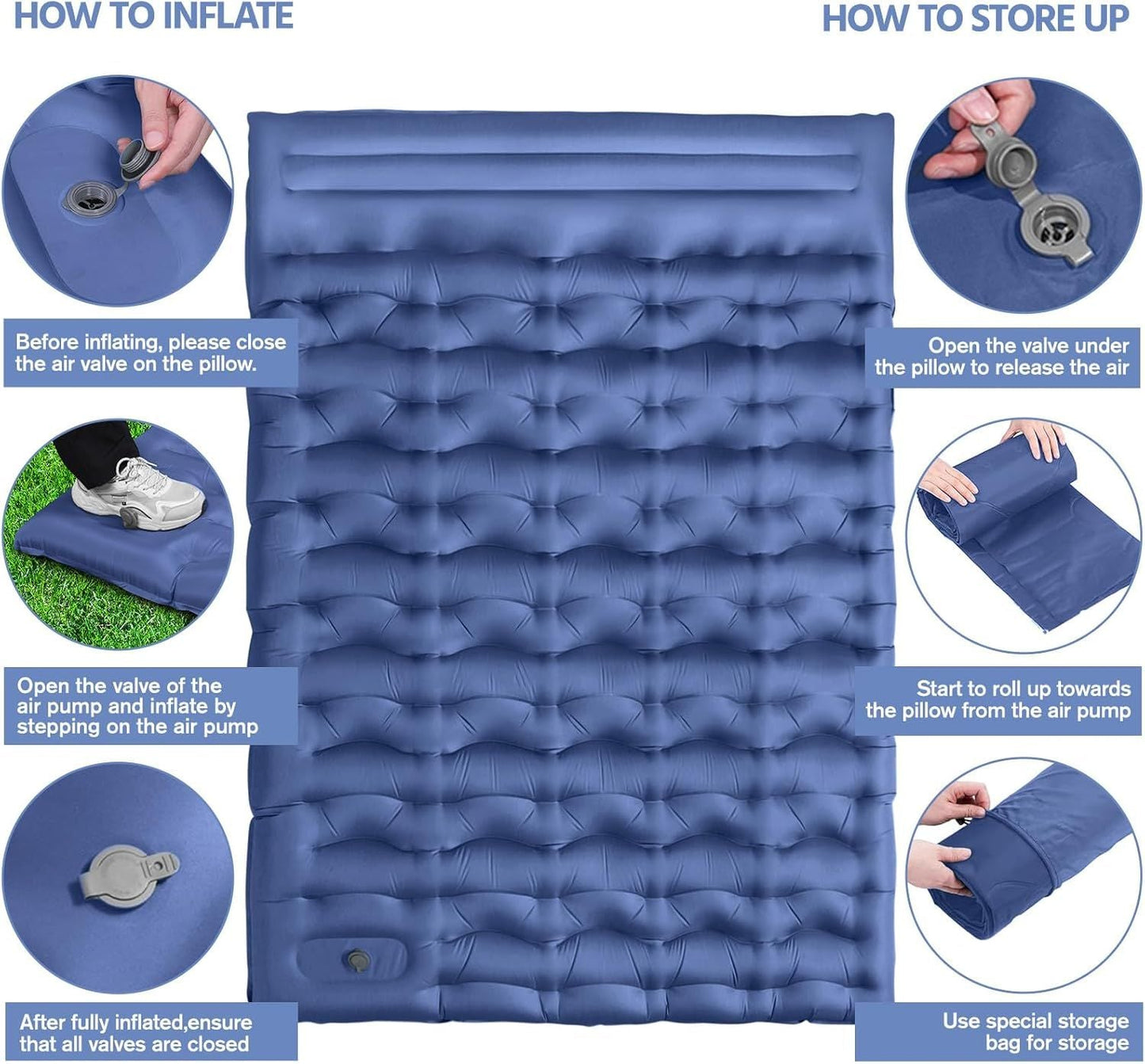 Camping Sleeping Pad, Ultralight Camping Mat with Pillow Built-in Foot Pump, 4" Thick Inflatable Sleeping Mat Compact for Backpacking, Hiking, Car Traveling, Camp Tent