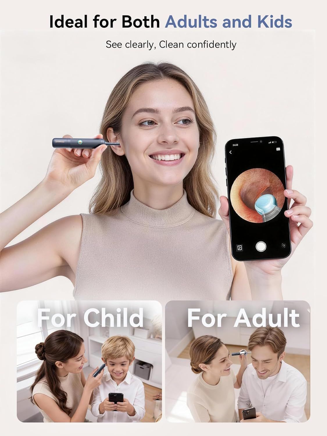 I35R Ear Cleaner with Flexible Ear Camera Otoscope - Visual Ear Pick Tweezers Wax Remover - Ear Cleaning Kit for Family