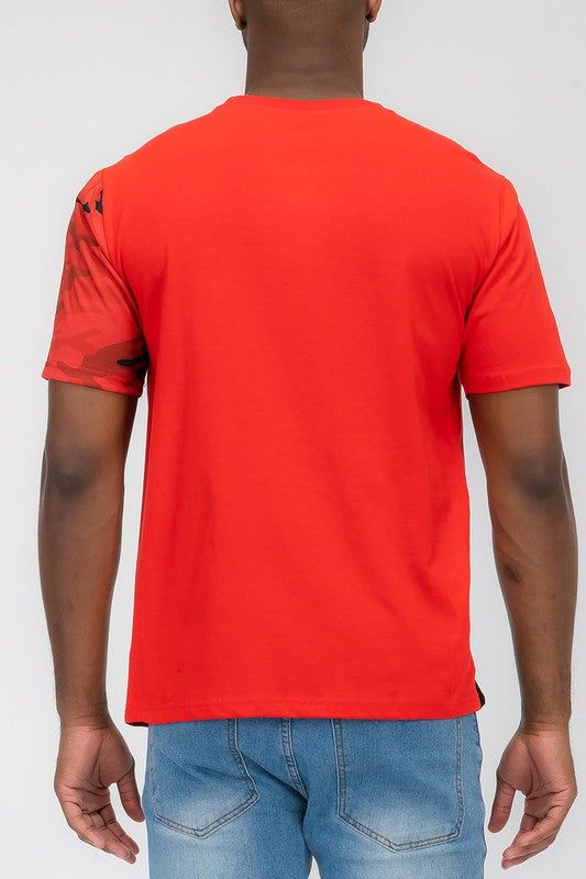 Men's Short Sleeve Camo Color Block Tee for Casual Wear