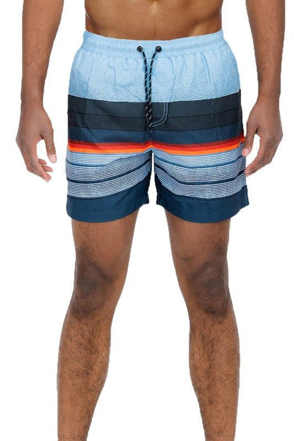 Stylish Blue Striped Swim Shorts for Men - Comfortable Quick-Dry Beachwear