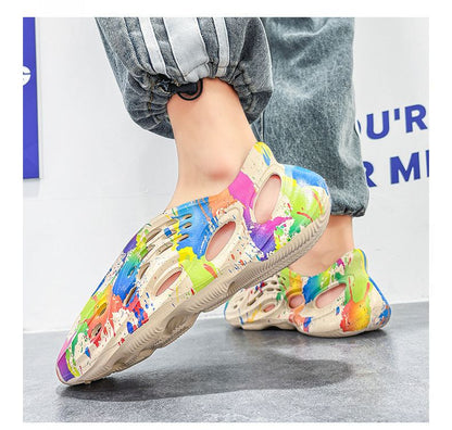 Clogs For Men; Men's hole shoes; hollow beach shoes; camouflage sandals; all inclusive personalized men's sandals