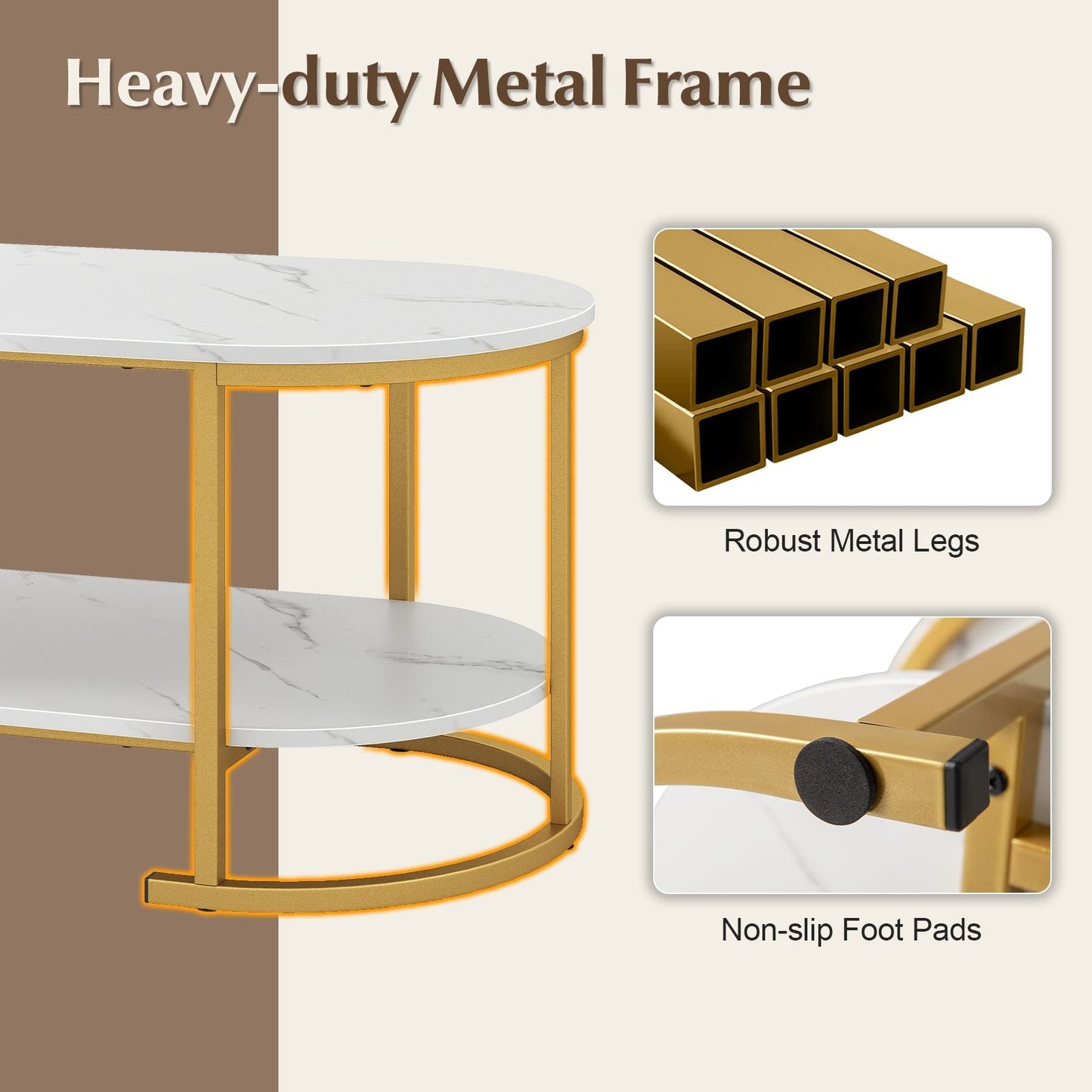 Marble Coffee Table with Open Storage Shelf