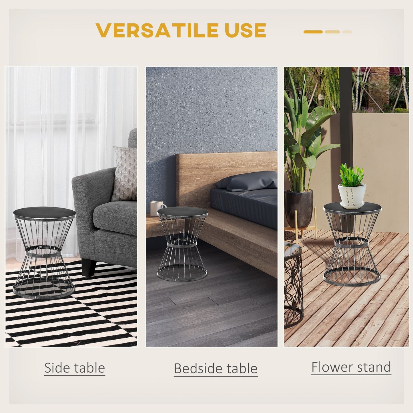 Patio End Table 16" Steel Side Table with Hourglass Design Black Accent Table for Outdoor and Indoor Use