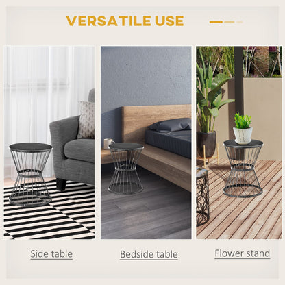 Patio End Table 16" Steel Side Table with Hourglass Design Black Accent Table for Outdoor and Indoor Use