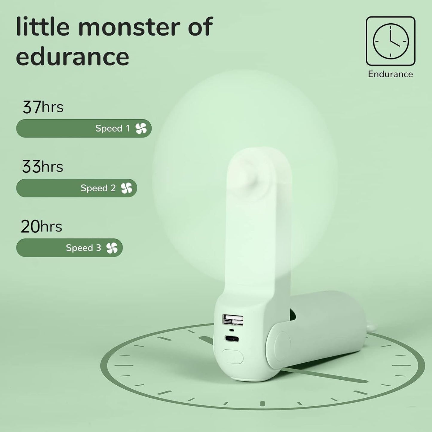 Handheld Fan with 4500 mAh Powerbank Max 37 Hours Runtime, Pocket Portable Battery Operated or USB Powered Folding Personal Fan, 3 Speeds, Gifts for Women Men Kids Gift for Festival