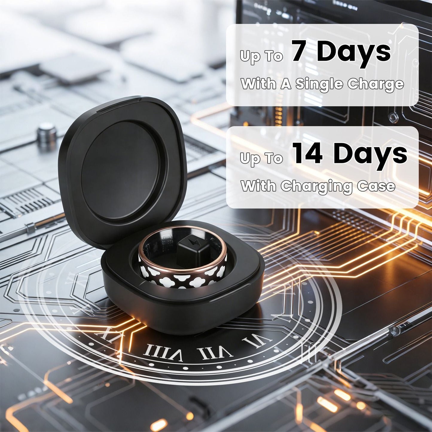 Size7/8/9/10 Options -- 1Pc Smart Ring Health Tracker Fitness/Sleep/Stress/HRV Tracker with Charging Case Magnetic Charging Cable for Women & Men Compatible with iOS & Android 7-Day Battery Life