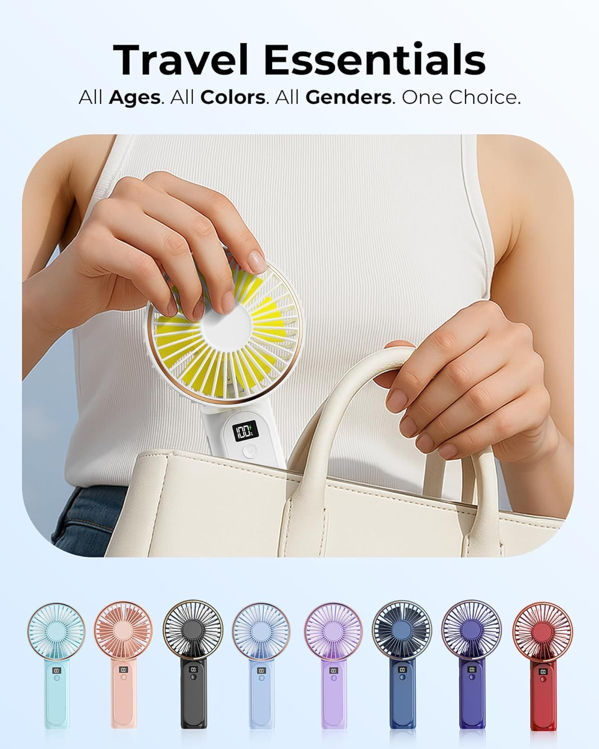 Portable Handheld Fan, Portable Fan Rechargeable, 4000mAh, 180° Adjustable, 6 Speed Wind, Display Electricity in Real Time, USB Rechargeable Foldable F an, Quiet Personal Fan as Power Bank