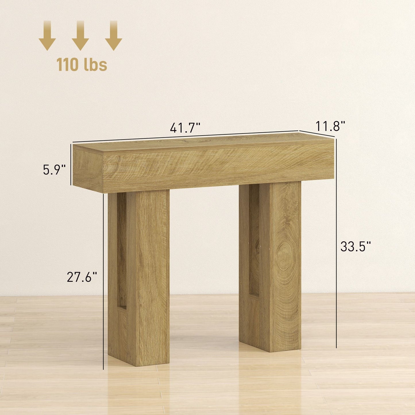 42 Inch Console Table, Sofa Table Behind the Couch with Thickened Tabletop for Living Room, Hallway, Entrance, Oak