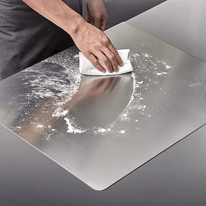 Stainless Steel Cutting Board with Lip for Kitchen Chopping Boards for Countertop Large Metal Cutting Board over Sink Suitable for Meat Fruits Vegetables Bread Noodle and Pizza Bamboo Knives