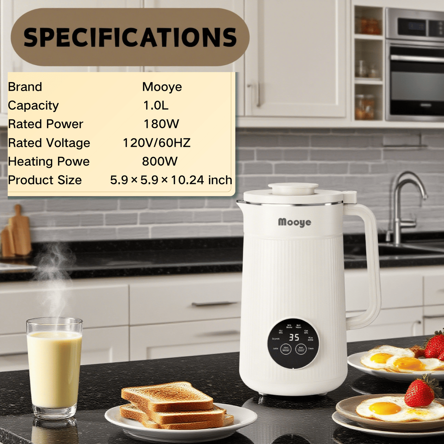 8 in 1 Automatic Nut Milk Maker Machine,35oz Multi-Functional Soy Milk Maker with 10 Blades, Plant-Based, Oat, Almond, Dairy Free Beverages with 12h Timer, Heating, Auto-clean, Keep Warm 2h