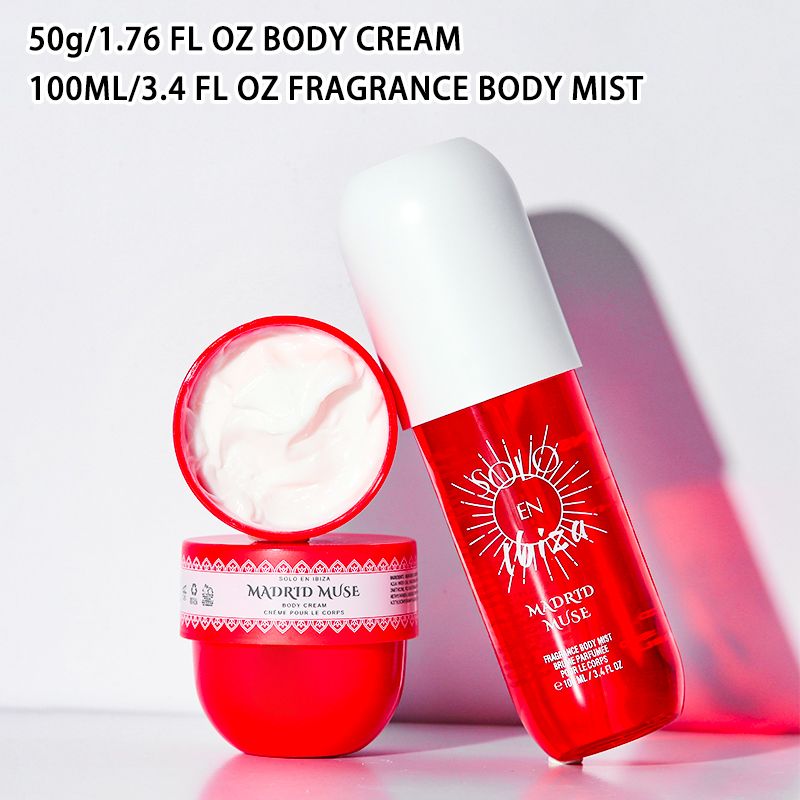 2-Piece Set, SOLO EN IBIZA Body & Hair Fragrance Mist And Body Cream Gift Box For Men And Women, Long Lasting Fragrance, 4 Different Scent, Perfect For Holiday Gifts, Dating, Daily Life, Parties