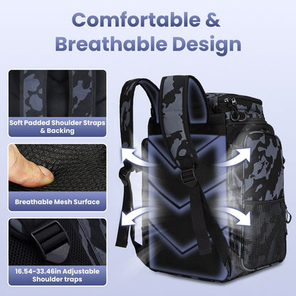 42L/11Gal Fishing Backpack Large Capacity Fishing Tackle Storage Bag with Rod Holders 16-Pocket Water-Resistant with Divider Adjustable Padded Straps for Fishing Gear Outdoor Camping Hiking