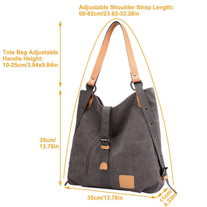 Ladies Canvas Tote Bag Multifunctional Purse Handbag Adjustable Shoulder Rucksack Convertible Backpack Wear-Resistant Dirt-Proof For Women School Office Travel