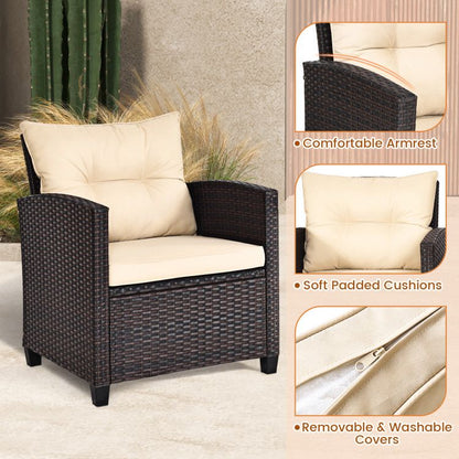 3 Pieces Patio Rattan Furniture Set with 4 Removable Cushions
