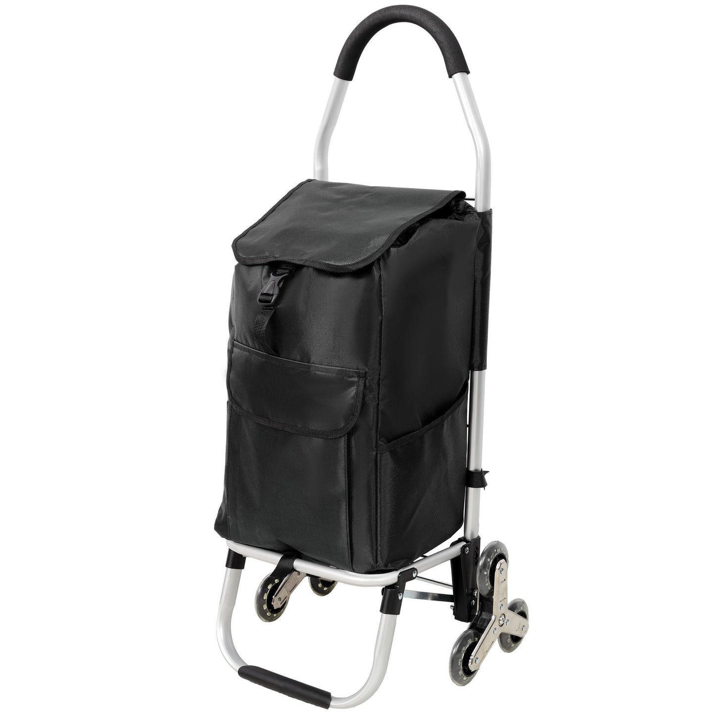2 in 1 Shopping Stair Trolley with Wheels,Trolley Black Foldable Shopping Cart,Removable Shopping Oxford Waterproof Bag,Stainless Steel Triangular Wheels, Black