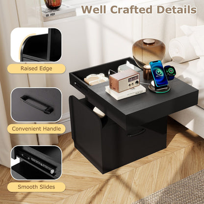 Nightstand with Charging Station Modern Bedside Table for Living Room Bedroom Office