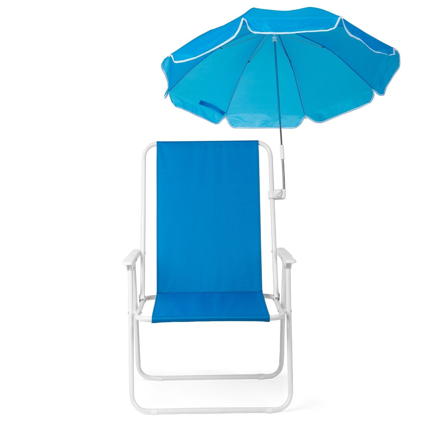 1 Pack Heavy Duty Steel Beach Chair with Umbrella, XL Size 15" Seat Height Royal Blue, Oxford Cloth with Support Bar, Single Position Adjustable, 120kg Load