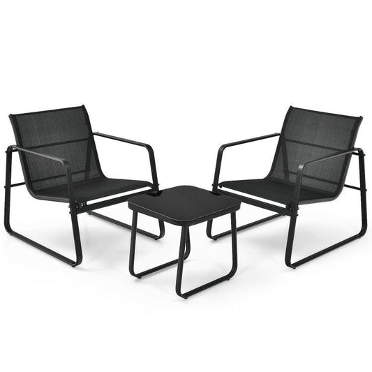 3 Pieces Patio Bistro Furniture Set with Glass Top Table Garden Deck