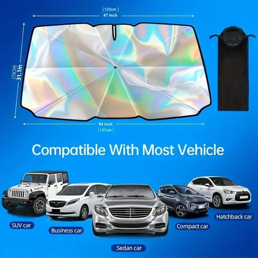 2025 Upgraded U.S. General Purpose Version Rainbow Umbrella Car Windshield Sunshade - UV Blocking, Heat Insulating, Scratch Resistant Handle, 10 Layer Fabric, Foldable Sun Visor, 55x31.5 Inches - Univ
