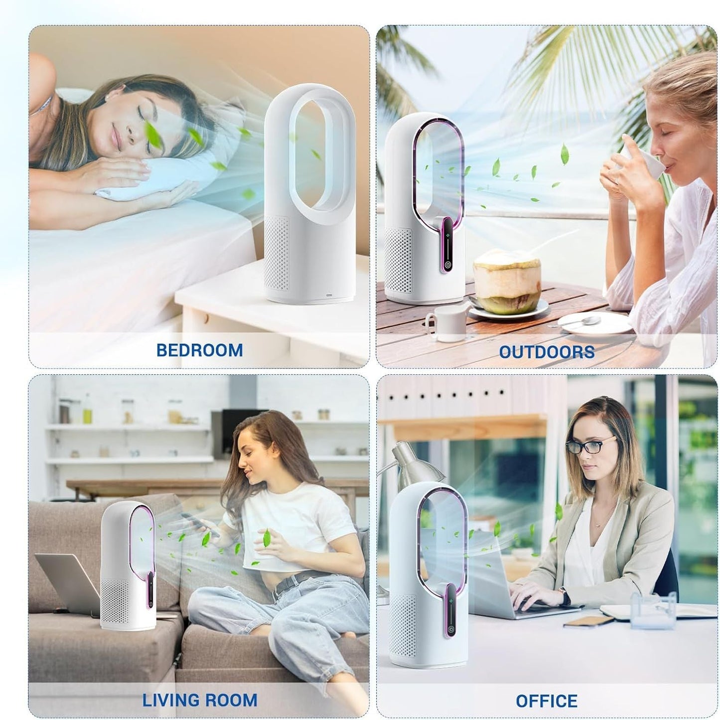 Bladeless Desk Fan, 11.8 Inch Small Rechargeable Fan, Quiet Office Fan, 3 Speeds, Touch Control, Easy to Clean, Desk Fan Small Quiet, Ideal for Home, Office, Travel