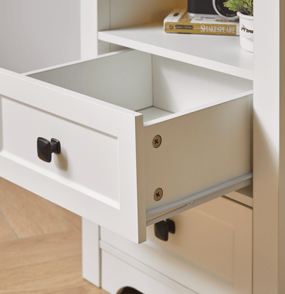 Farmhouse Side Table with Charging Station, Antique Nightstands with Drawers, Bedside Table with Open Shelf for Bedroom