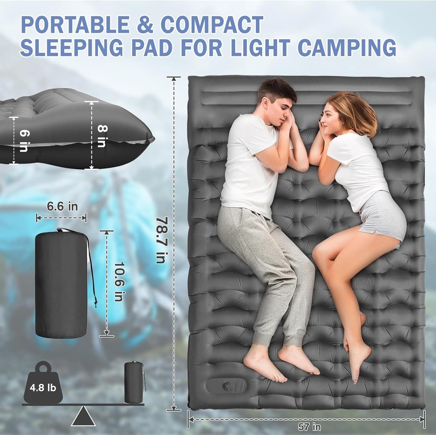 Camping Sleeping Pad, Ultralight Camping Mat with Pillow Built-in Foot Pump, 4" Thick Inflatable Sleeping Mat Compact for Backpacking, Hiking, Car Traveling, Camp Tent