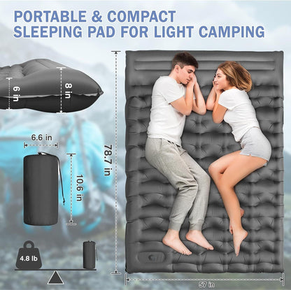 Camping Sleeping Pad, Ultralight Camping Mat with Pillow Built-in Foot Pump, 4" Thick Inflatable Sleeping Mat Compact for Backpacking, Hiking, Car Traveling, Camp Tent