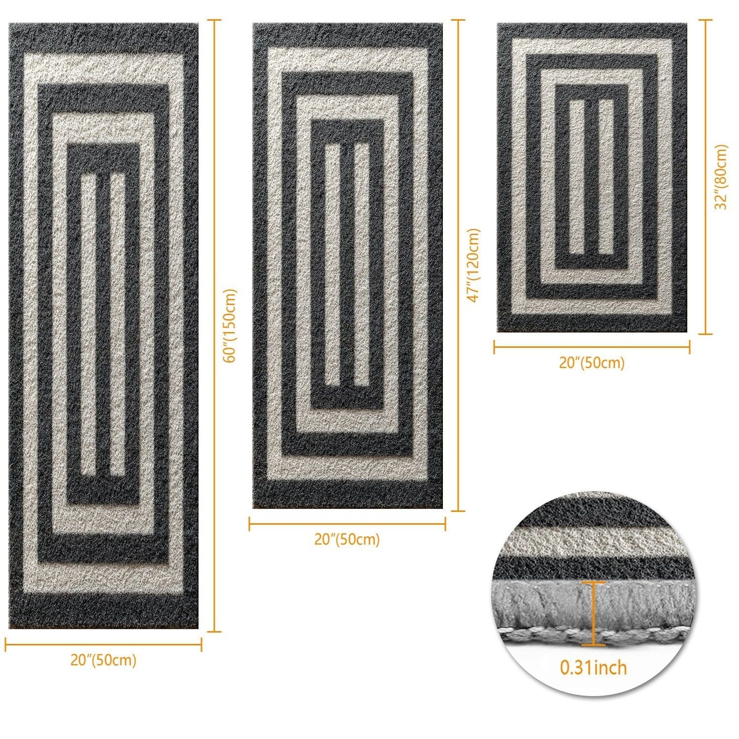 Three-piece kitchen rug set, non-slip and washable, abstract pattern kitchen hallway rug, soft and comfortable, suitable for sinks, floors, entrances, hallways and bathrooms.
