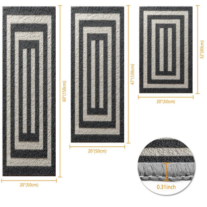 Three-piece kitchen rug set, non-slip and washable, abstract pattern kitchen hallway rug, soft and comfortable, suitable for sinks, floors, entrances, hallways and bathrooms.