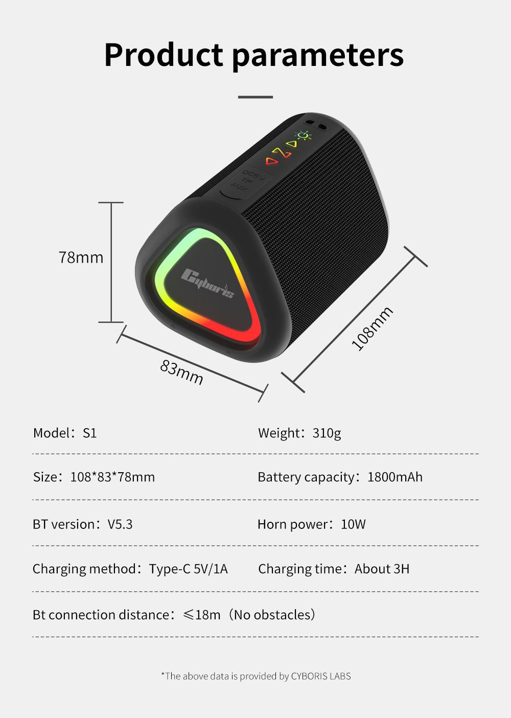 Cyboris S1 High Quality Portable Mini Waterproof Bluetooth Speaker, Wireless V5.4 Outdoor TWS Stereo Sporting Speakers 15W Loud Stereo Soundbox