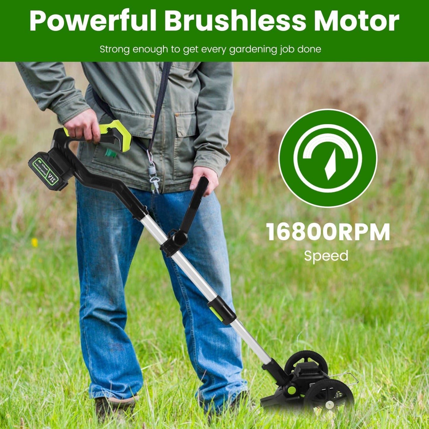21V Electric Weed Edger Cordless String Trimmer Grass Mower Eater Bush Cutter with 16800RPM 2x 3000mAh Batteries 3.6-4.6FT Length 90° Rotatable Angle Saw Blade Steel Blade String Blade