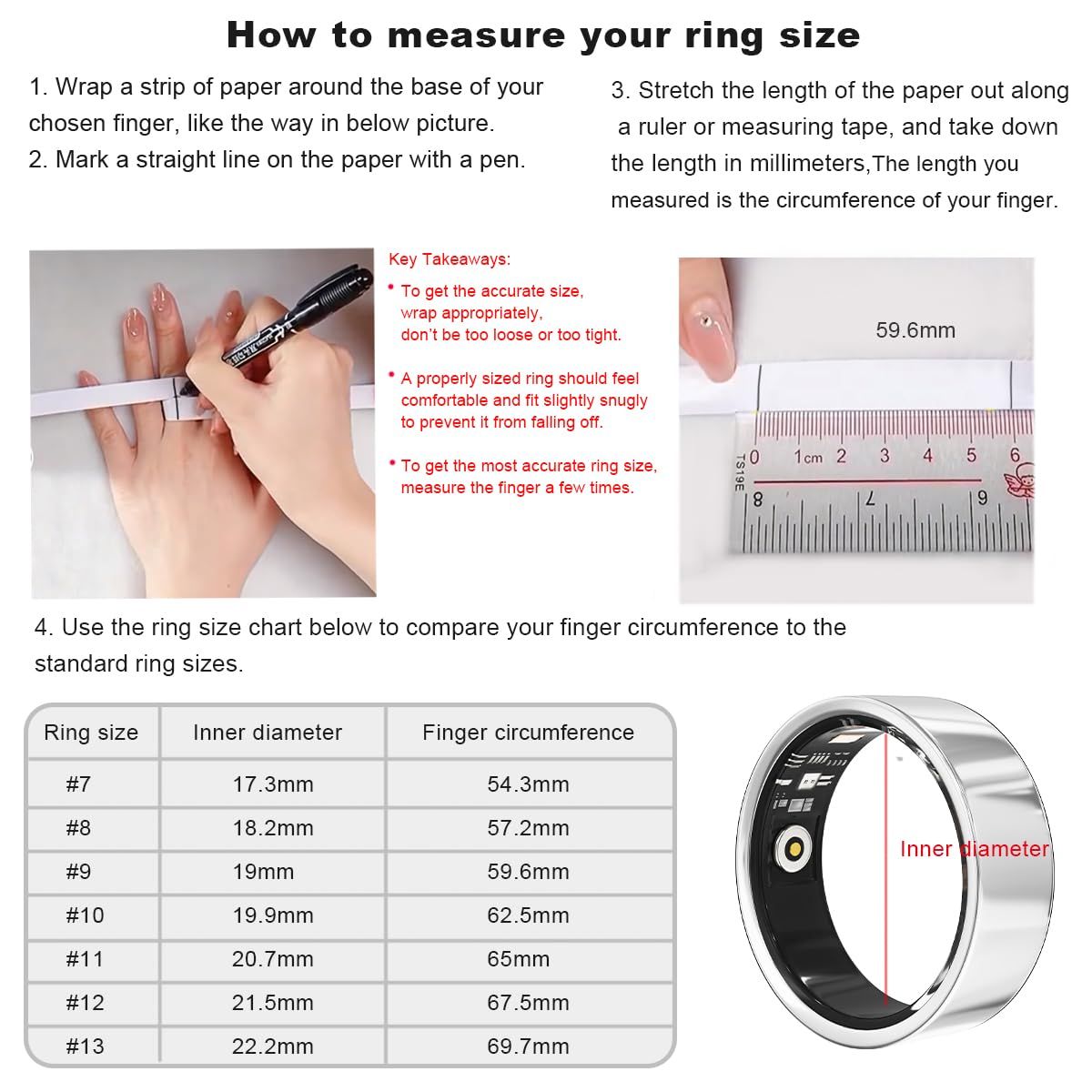 Smart Ring Health Tracker - Fitness Sleep Heart Rate Blood Oxygen Tracker Smart Ring For Men And Women,IP68 Waterproof Level Bluetooth Fitness Tracker Rings Family Care