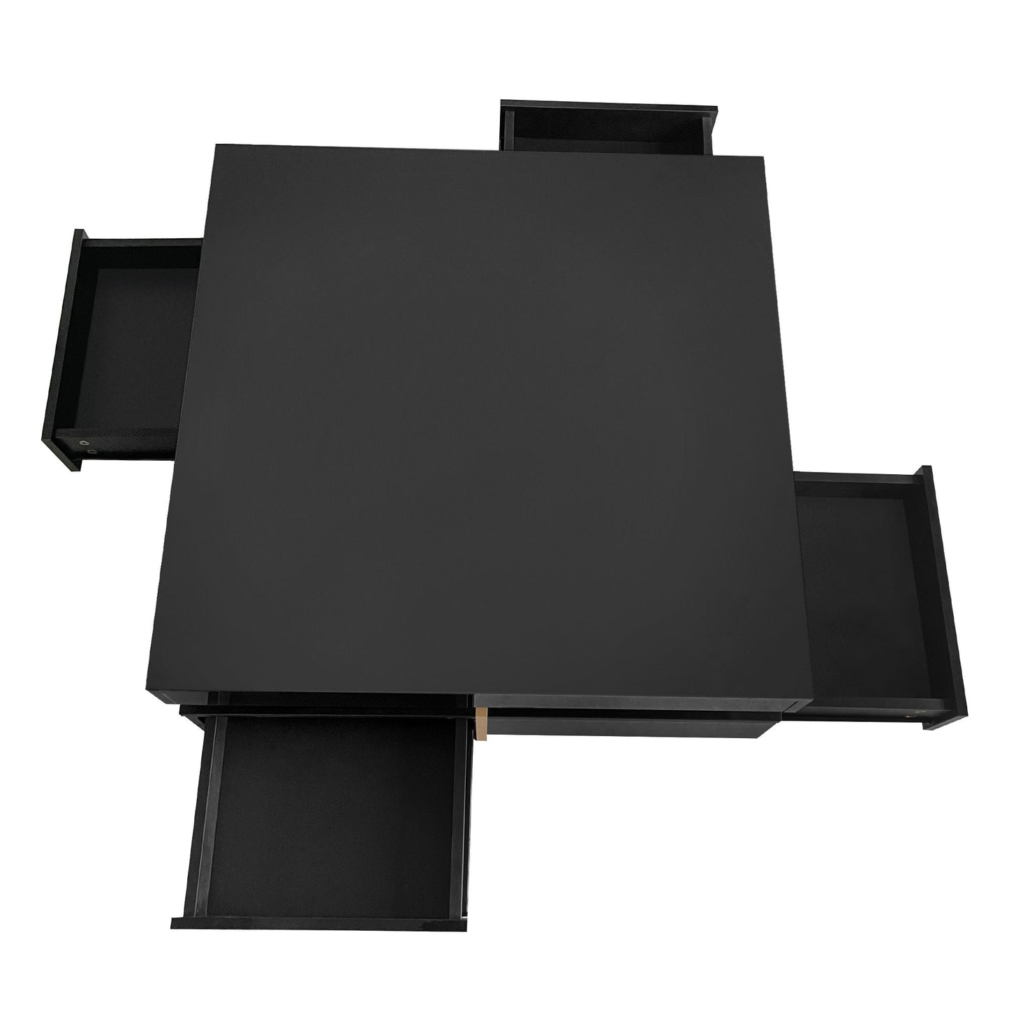 Sleek Black High Gloss Modern Coffee Table with 4 Drawers for Organized Living Rooms, Square Design with Wood Grain Legs, Ideal Cocktail Table 31.5''x31.5''