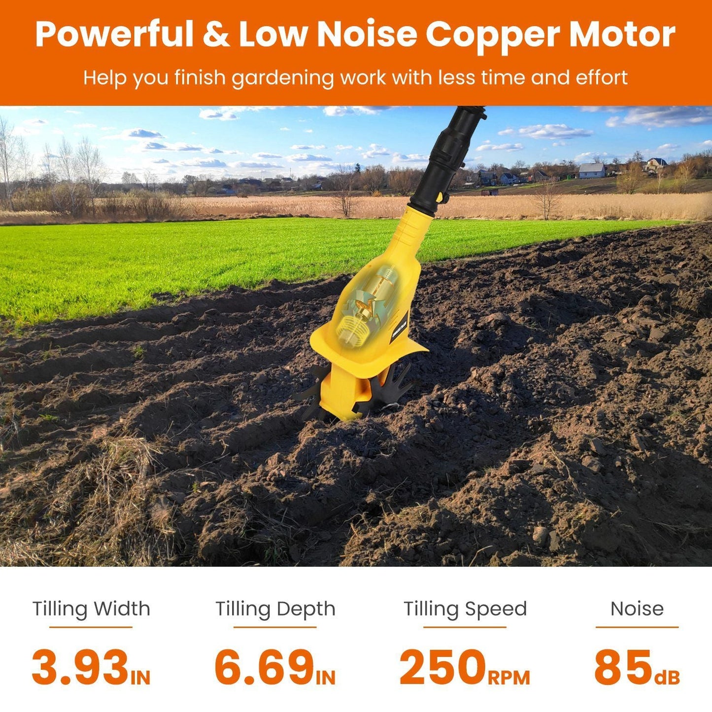 20V Cordless Tiller Cultivator, 250RPM Electric Garden Tiller Depth Garden Rototiller for Lawn/Gardening/Soil Cultivation