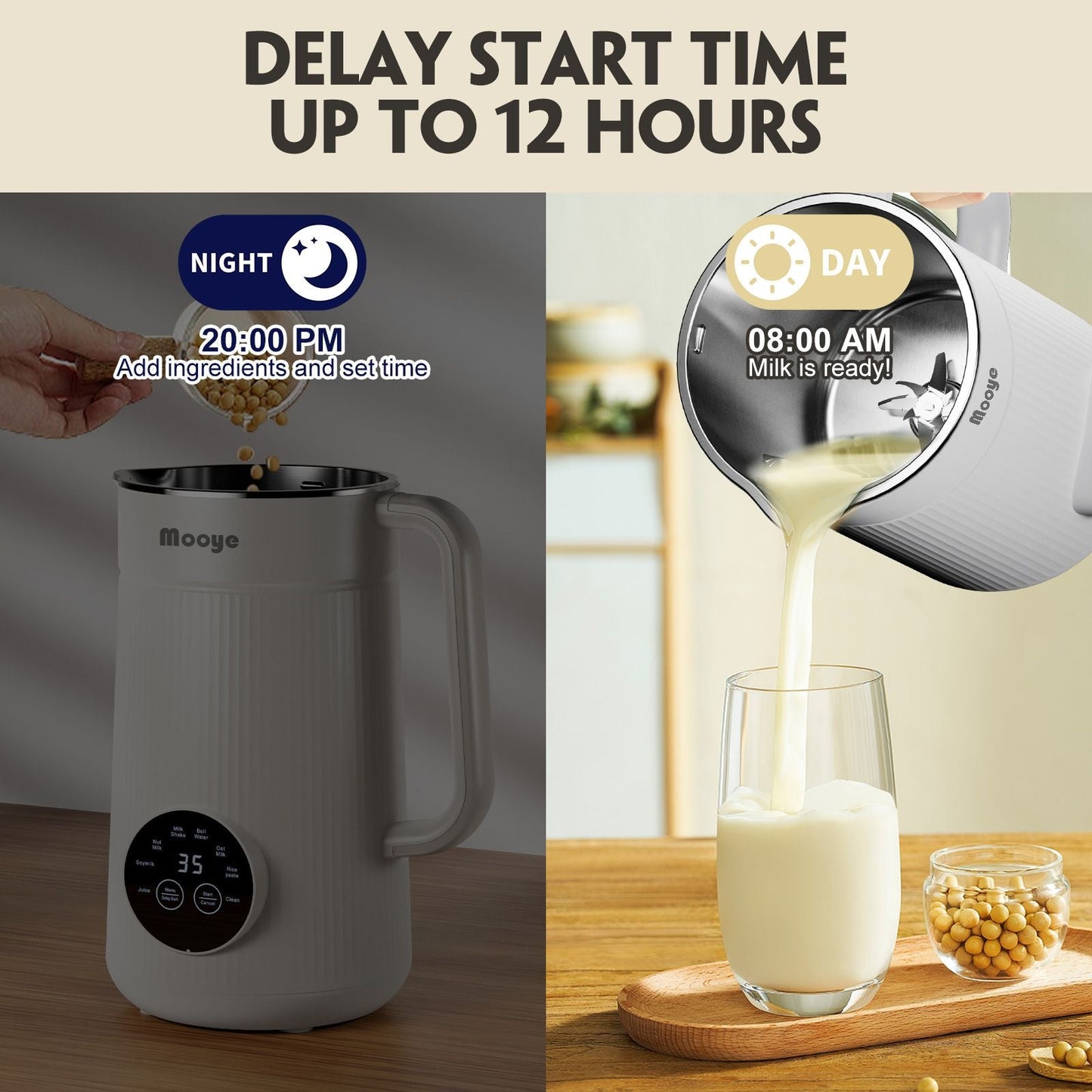 8 in 1 Automatic Nut Milk Maker Machine,35oz Multi-Functional Soy Milk Maker with 10 Blades, Plant-Based, Oat, Almond, Dairy Free Beverages with 12h Timer, Heating, Auto-clean, Keep Warm 2h