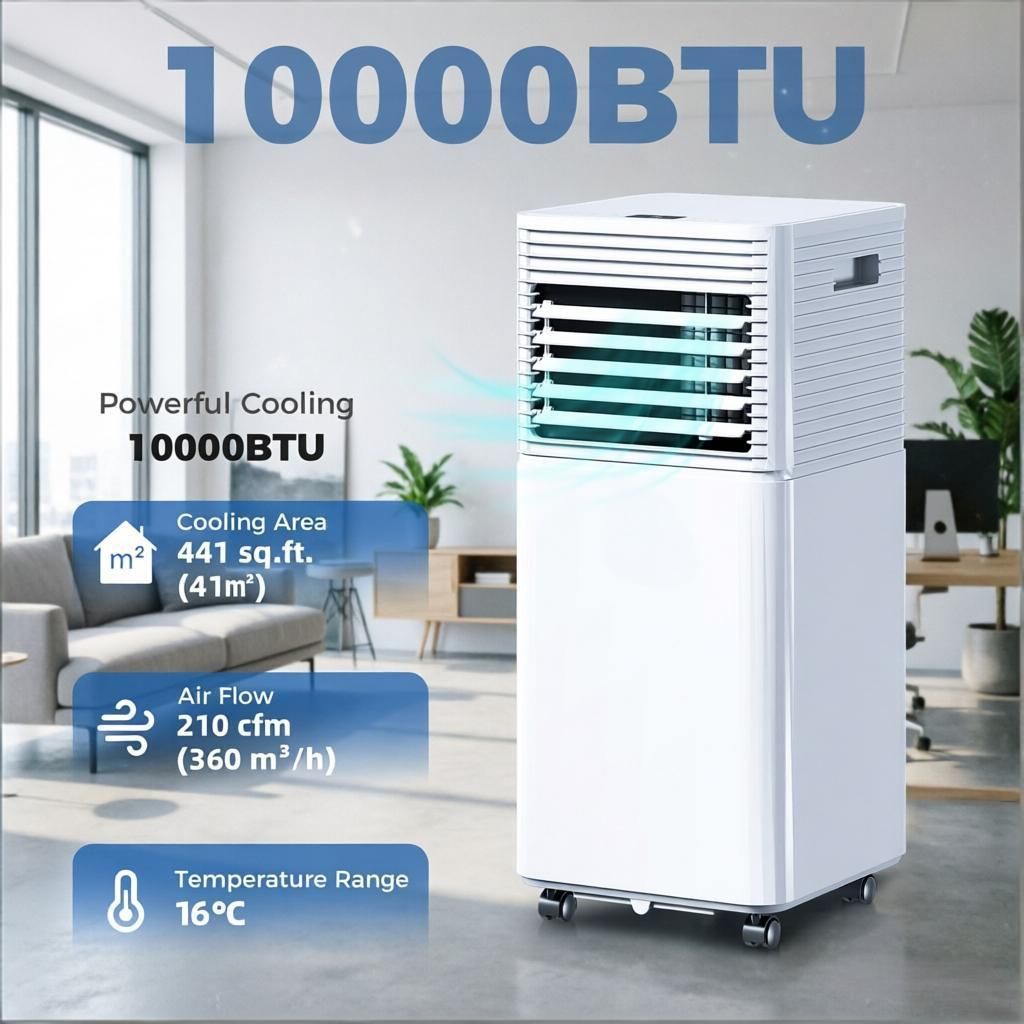 White 10000 BTU Mobile Air Conditioner with Remote Control 24H Timer LED Display for Cooling And Dehumidifying