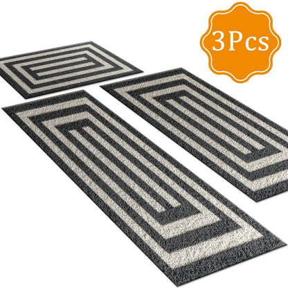 Three-piece kitchen rug set, non-slip and washable, abstract pattern kitchen hallway rug, soft and comfortable, suitable for sinks, floors, entrances, hallways and bathrooms.