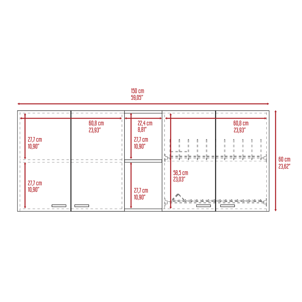 DEPOT E-SHOP Olimpo 150 Wall Double Door Cabinet,Two External Shelves, Two Interior Shelves, Black