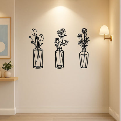 CIFbuy™ Metal Flower Wall Decorations Set of 3 Simple Iron Vase-Inspired Wall Art Ideal for Kitchens Bathrooms Living Rooms Bedrooms Studies Doors Por(TikTok/temu self-pickup orders)