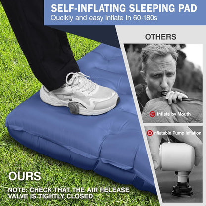 Camping Sleeping Pad, Ultralight Camping Mat with Pillow Built-in Foot Pump, 4" Thick Inflatable Sleeping Mat Compact for Backpacking, Hiking, Car Traveling, Camp Tent