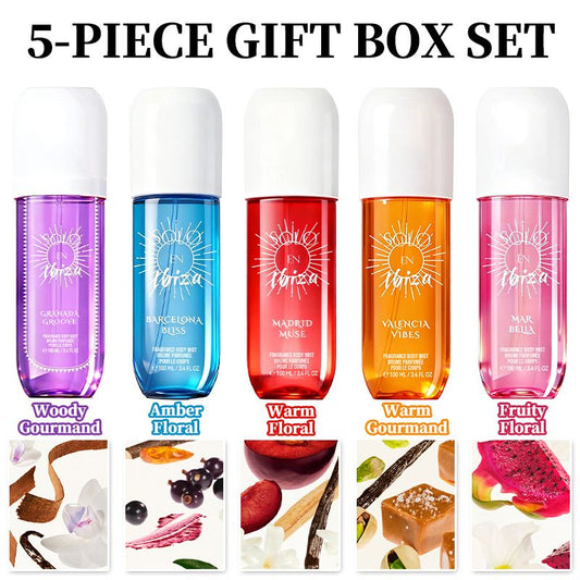 5-Piece Women's Hair & Body Perfume Spray Gift Set (5x3.4 Oz) - 5 Long-Lasting Sweet & Fresh Scents, Perfect Holiday & Date Gift