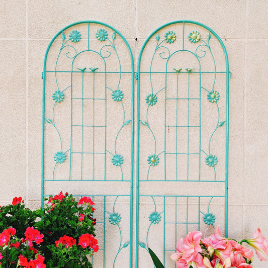 2 Pack 71" x 19.7" Metal Garden Trellis Rustproof Trellis for Climbing Plants Outdoor Flower Support Wrought Iron Ivy Vine Cucumbers Decorative(Green)