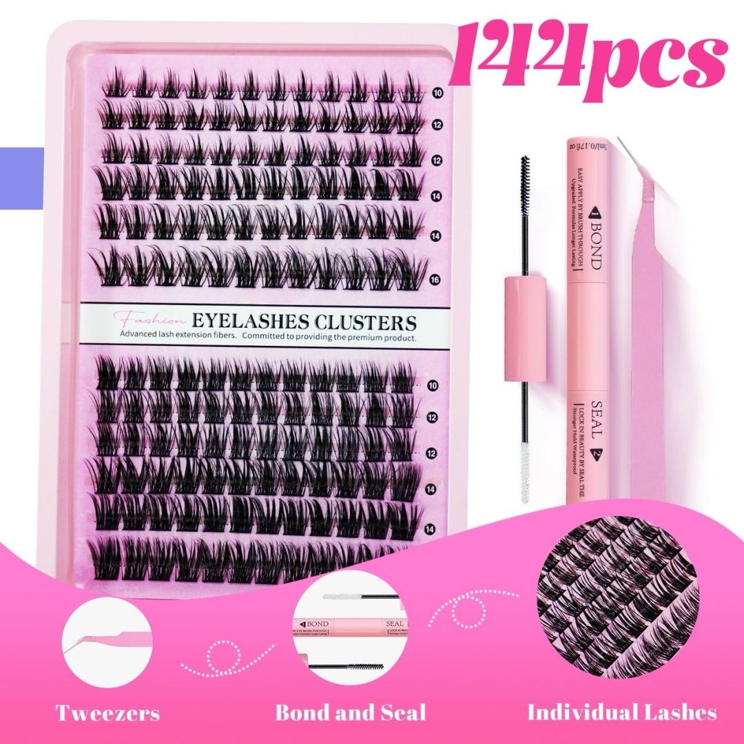 Premium Segmented Self-Grafting False Eyelash Extension Kit - Includes Glue & Tweezers for Stunning Natural Looks.